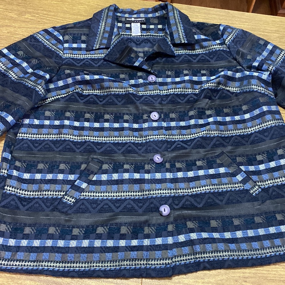 Sag Harbor Multi Tone Blue 18W Tapestry Career Blazer Jacket